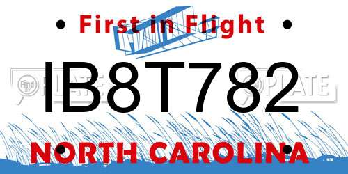 IB8T782 North Carolina License Plate