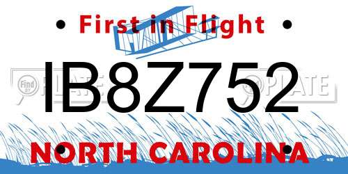 IB8Z752 North Carolina License Plate