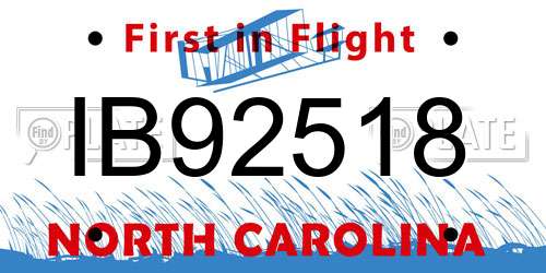 IB92518 North Carolina License Plate
