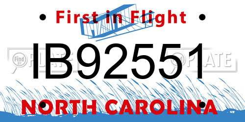 IB92551 North Carolina License Plate