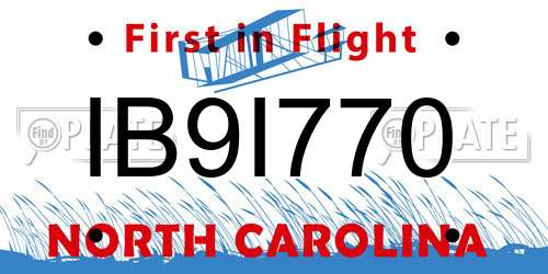 IB9I770 North Carolina License Plate