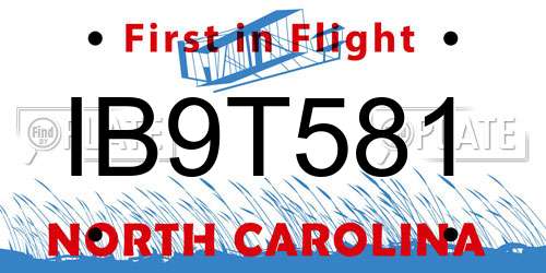 IB9T581 North Carolina License Plate