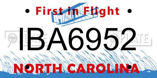 IBA6952 North Carolina License Plate
