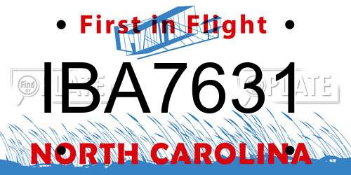 IBA7631 North Carolina License Plate