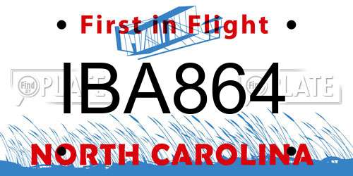 IBA864 North Carolina License Plate