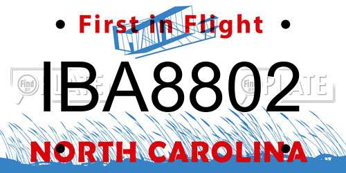 IBA8802 North Carolina License Plate