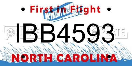 IBB4593 North Carolina License Plate