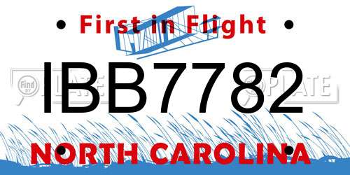 IBB7782 North Carolina License Plate