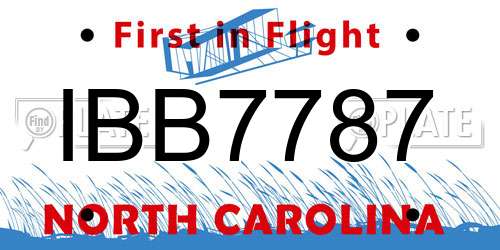 IBB7787 North Carolina License Plate