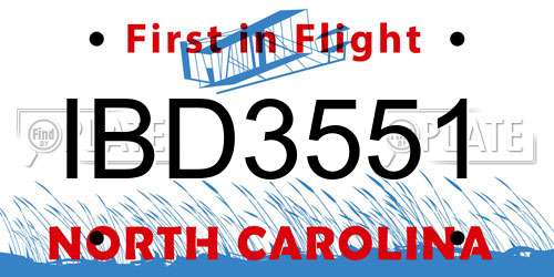IBD3551 North Carolina License Plate