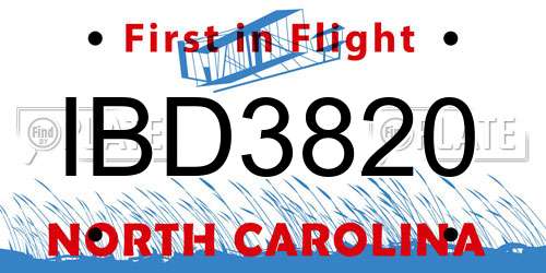 IBD3820 North Carolina License Plate