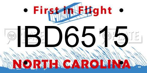 IBD6515 North Carolina License Plate