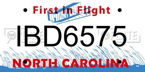 IBD6575 North Carolina License Plate