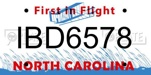 IBD6578 North Carolina License Plate