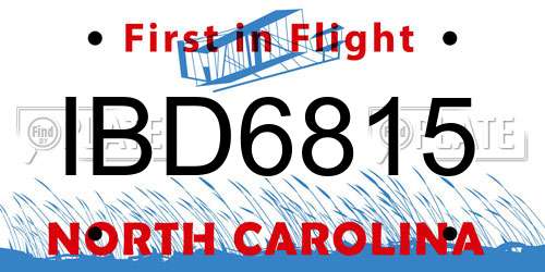IBD6815 North Carolina License Plate