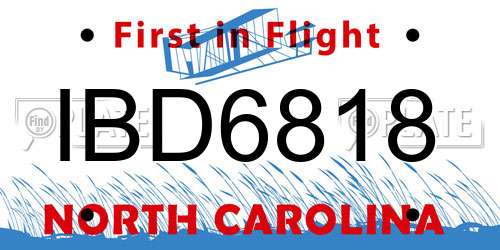 IBD6818 North Carolina License Plate