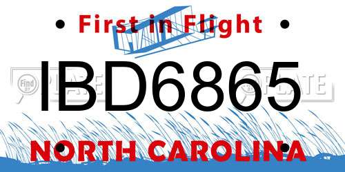 IBD6865 North Carolina License Plate