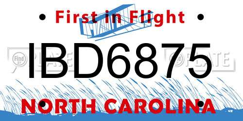 IBD6875 North Carolina License Plate