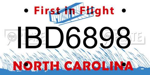 IBD6898 North Carolina License Plate
