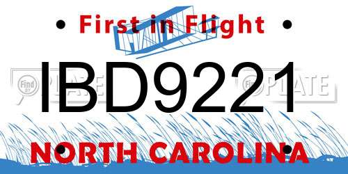IBD9221 North Carolina License Plate