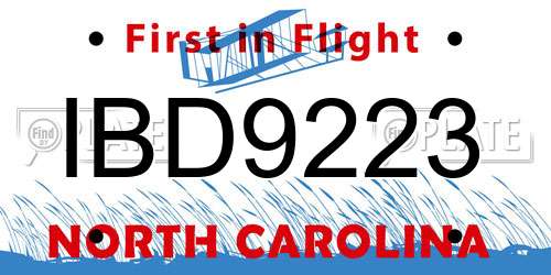 IBD9223 North Carolina License Plate