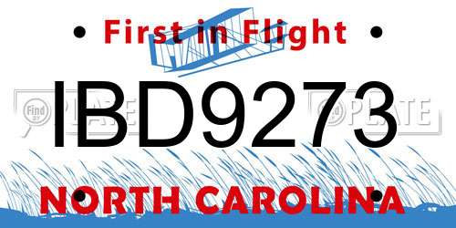 IBD9273 North Carolina License Plate