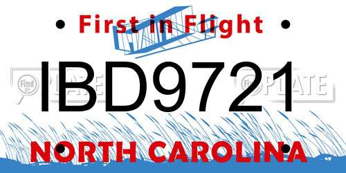 IBD9721 North Carolina License Plate