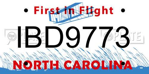 IBD9773 North Carolina License Plate