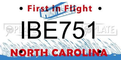 IBE751 North Carolina License Plate