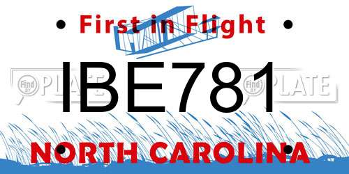 IBE781 North Carolina License Plate