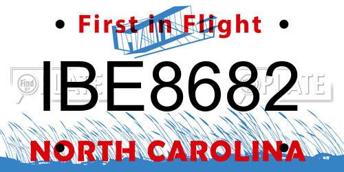 IBE8682 North Carolina License Plate