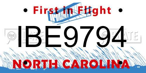 IBE9794 North Carolina License Plate