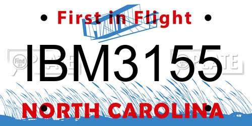 IBM3155 North Carolina License Plate