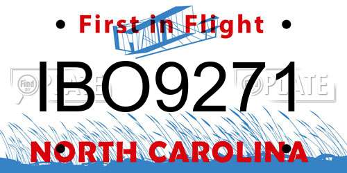 IBO9271 North Carolina License Plate