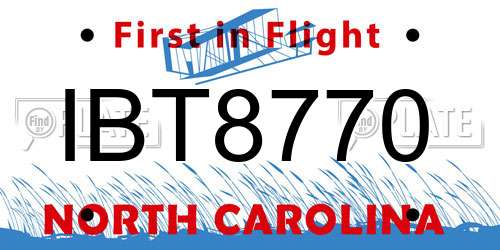IBT8770 North Carolina License Plate