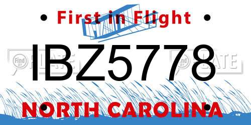 IBZ5778 North Carolina License Plate
