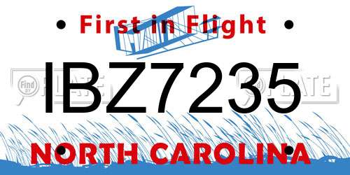 IBZ7235 North Carolina License Plate
