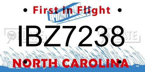 IBZ7238 North Carolina License Plate