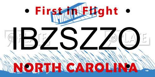 IBZSZZO North Carolina License Plate