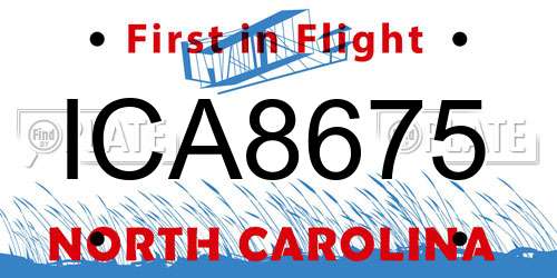 ICA8675 North Carolina License Plate