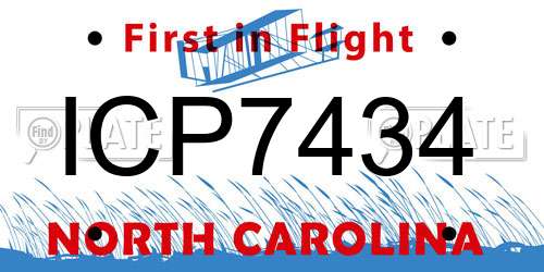 ICP7434 North Carolina License Plate