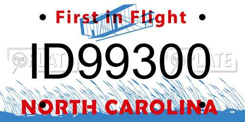ID99300 North Carolina License Plate