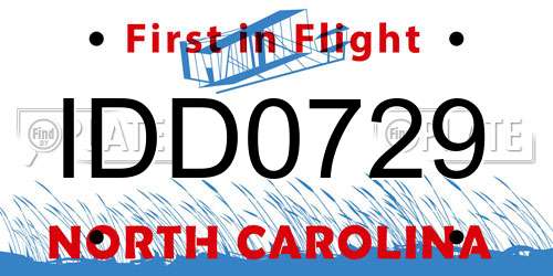 IDD0729 North Carolina License Plate