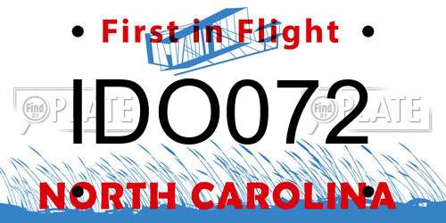 IDO072 North Carolina License Plate