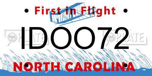 IDOO72 North Carolina License Plate
