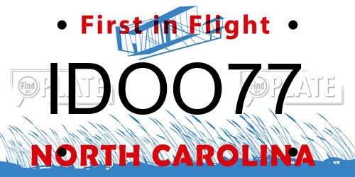 IDOO77 North Carolina License Plate