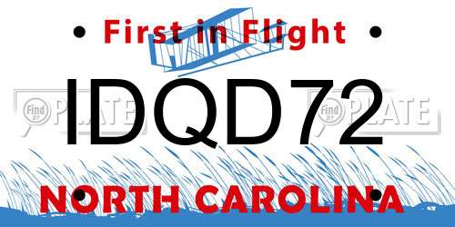 IDQD72 North Carolina License Plate