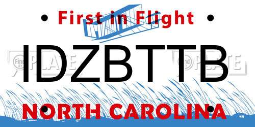IDZBTTB North Carolina License Plate