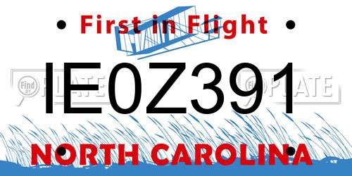 IE0Z391 North Carolina License Plate