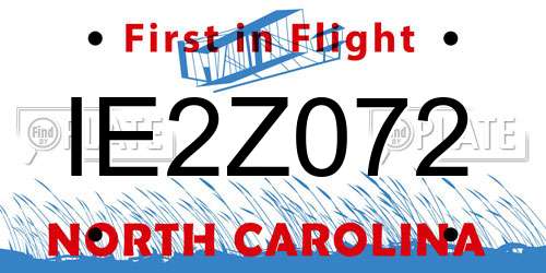 IE2Z072 North Carolina License Plate